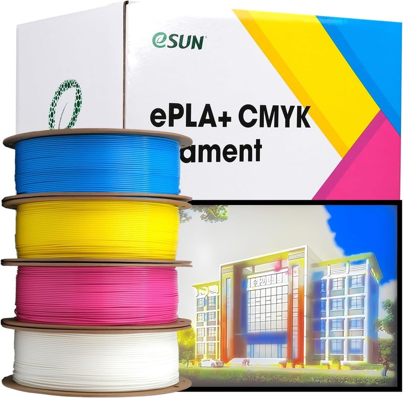 eSUN خيوط PLA Plus CMYK ليثوفان طابعة ثلاثية الأبعاد خيوط PLA Pro 1.75 مم دقة أبعاد +/- 0.03 مم، 4 * 1 كجم لكل بكرة كرتونية، أزرق+أصفر+أبيض+أرجواني - Image 2